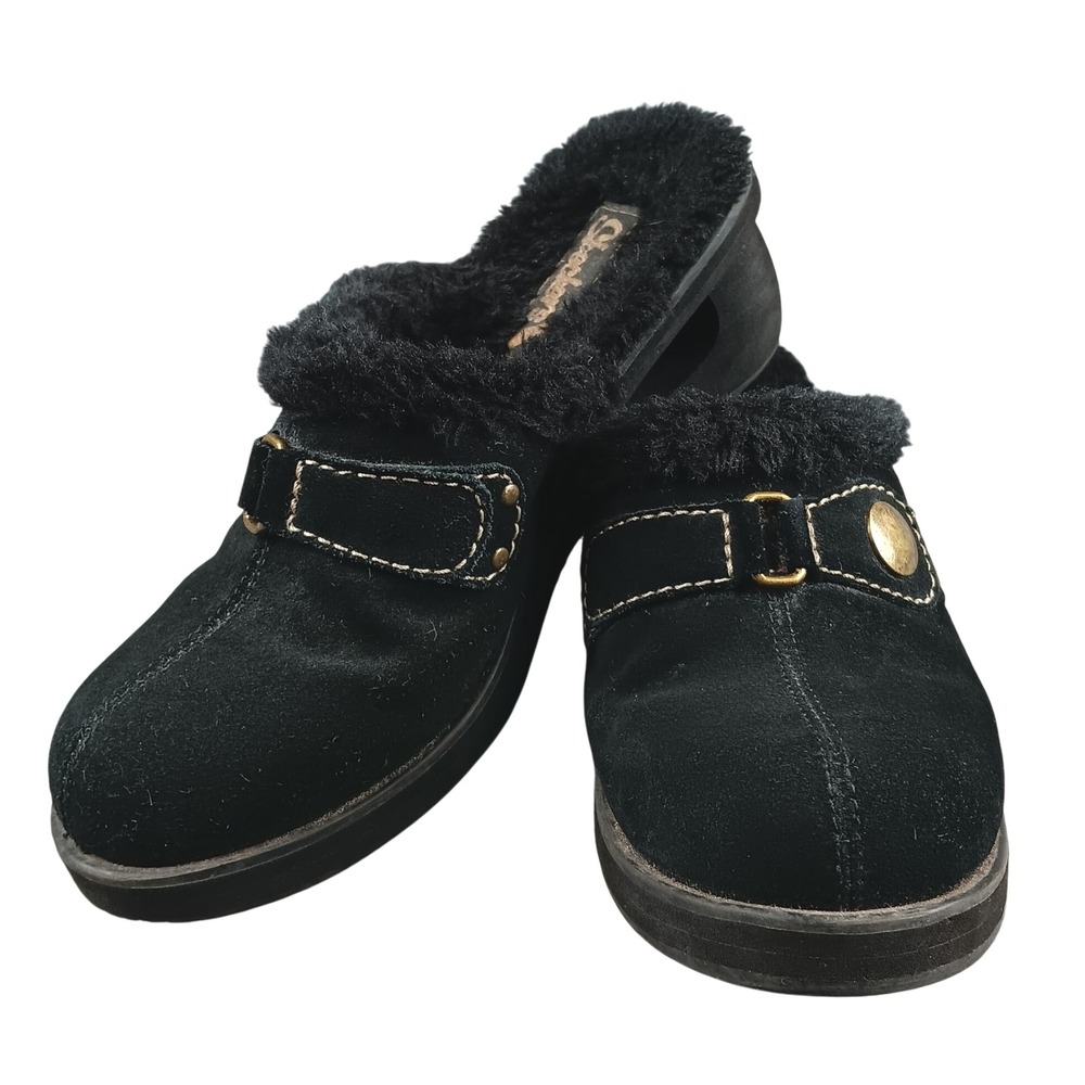 Skechers Women's Black Suede‎ Clogs Faux Fur Lined Comfort Slip On Shoes